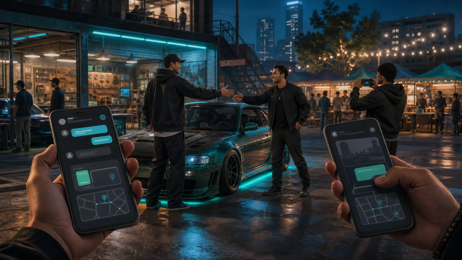 Phoneで集まり、愛車の写真を残すplayerたちの開発イメージ